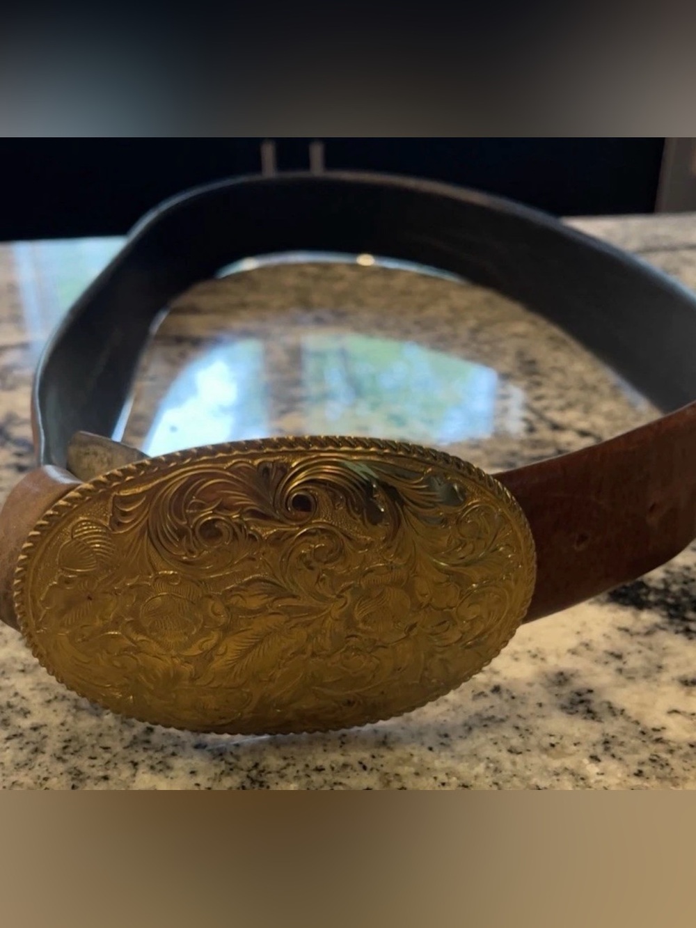 Woman's Western Hand Antique Steer Hide Belt W/ Gold Plated Buckle 34" Waist